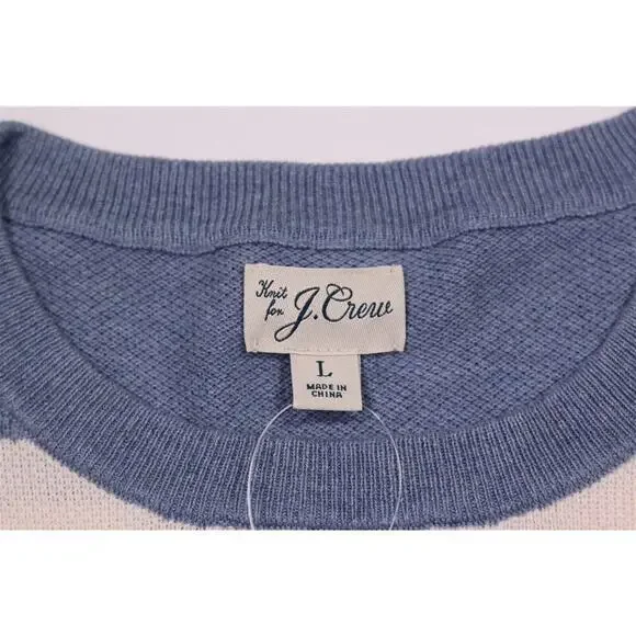 New! J. Crew Blue/White Cotton Piqué-Stitch Crewneck Sweater Large - Picture 7 of 8